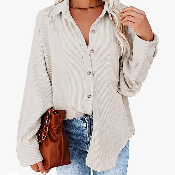 Amazon Tops - Beige Corduroy Button-Down